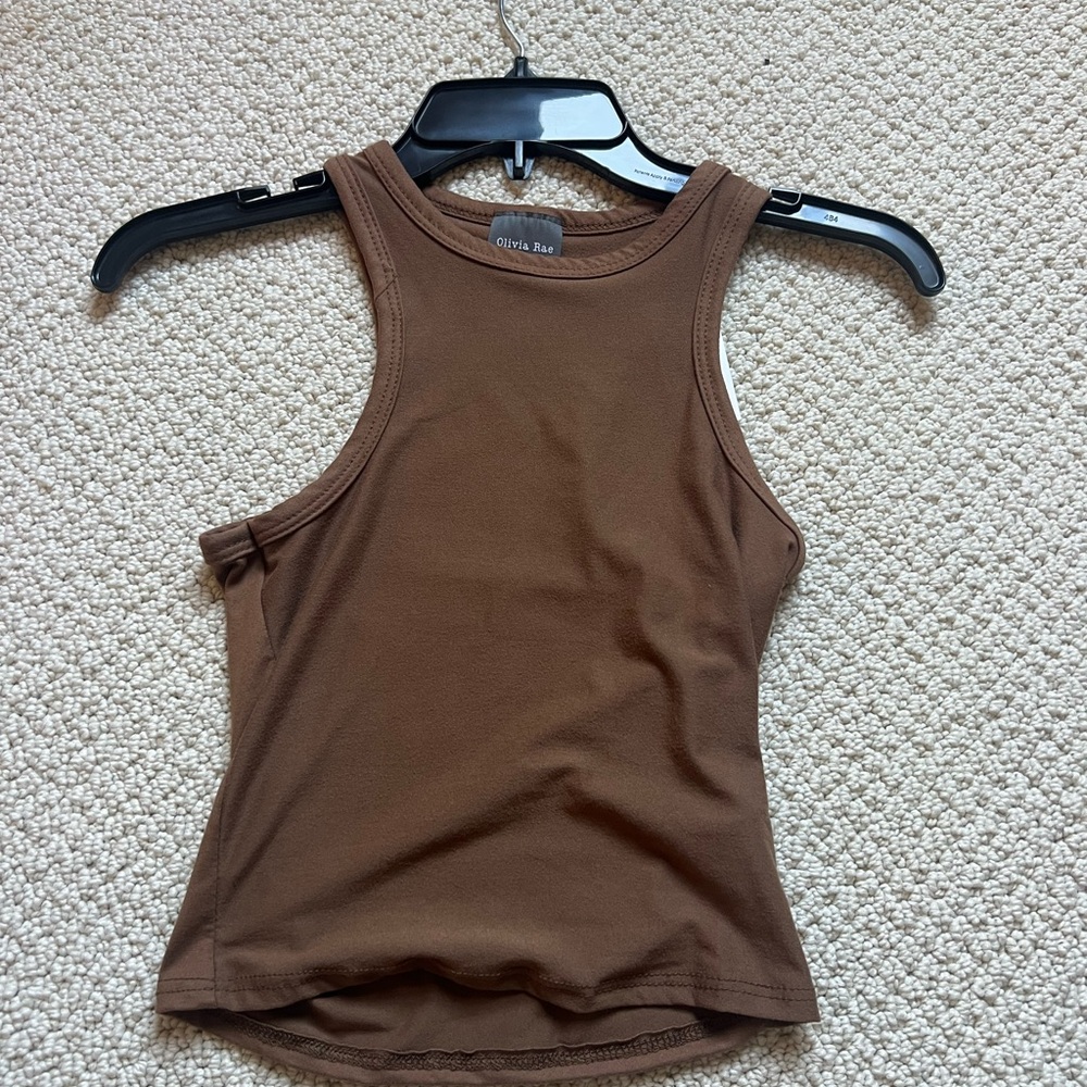 Olivia Rae Fitted Brown Sleeveless Tank Top